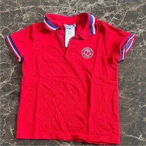 Jacadi kids boys Red Polo Shirt with Striped Collar size labeled 6A fits size 4